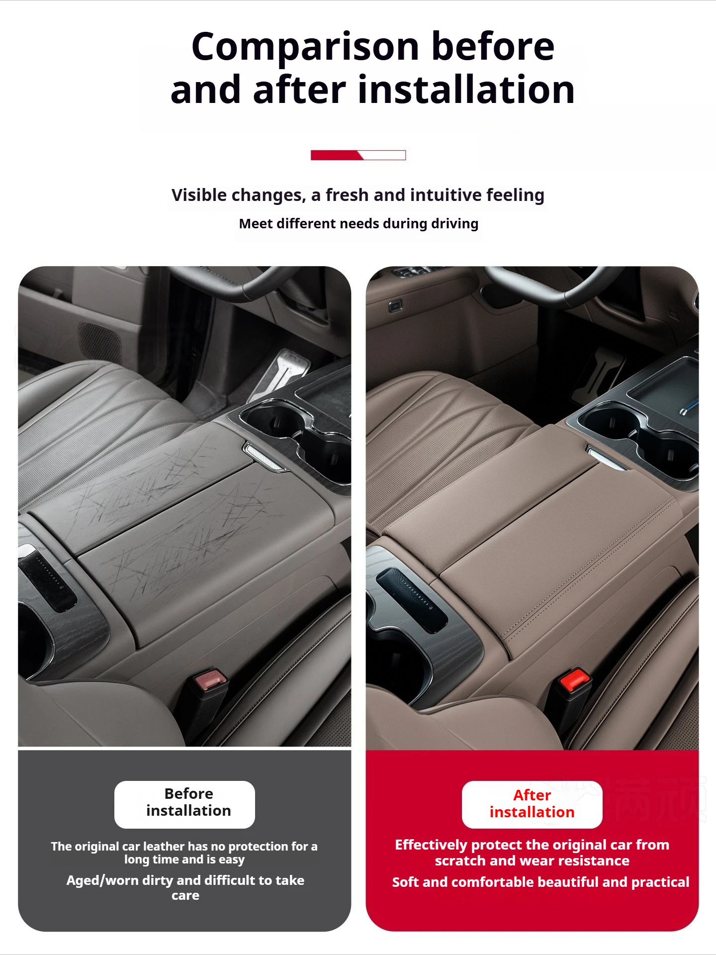 For Denza D9 2022-2026 Handrail Box Protective Cover Leather Height Increasing Protective Pad Interior Modify Car Accessories