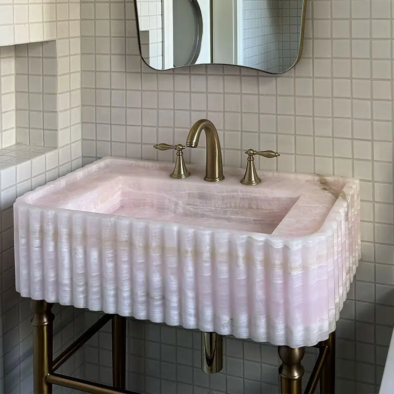 Natural stone wash basin High-end villa hotel wall-mounted wash basin French retro basin