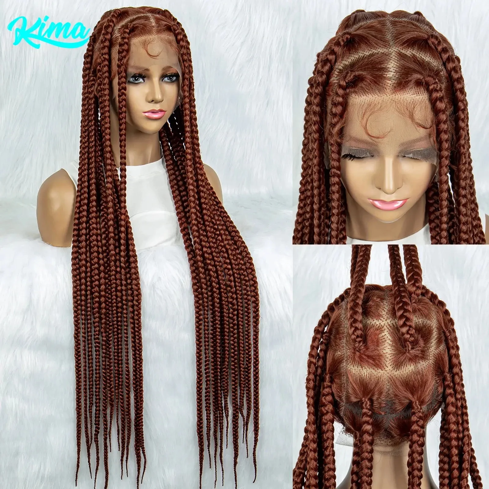 Ginger Cornrow tranças perucas trançadas de renda completa para mulheres negras, peruca dianteira do laço sintético, peruca quadrada Knotless Box