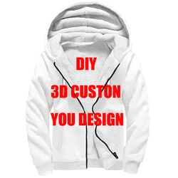 DIY akceptuje niestandardowy projekt Drop Shipping i hurtowy druk 3D polar bluzy z kapturem na zamek gruby ciepły płaszcz Unisex