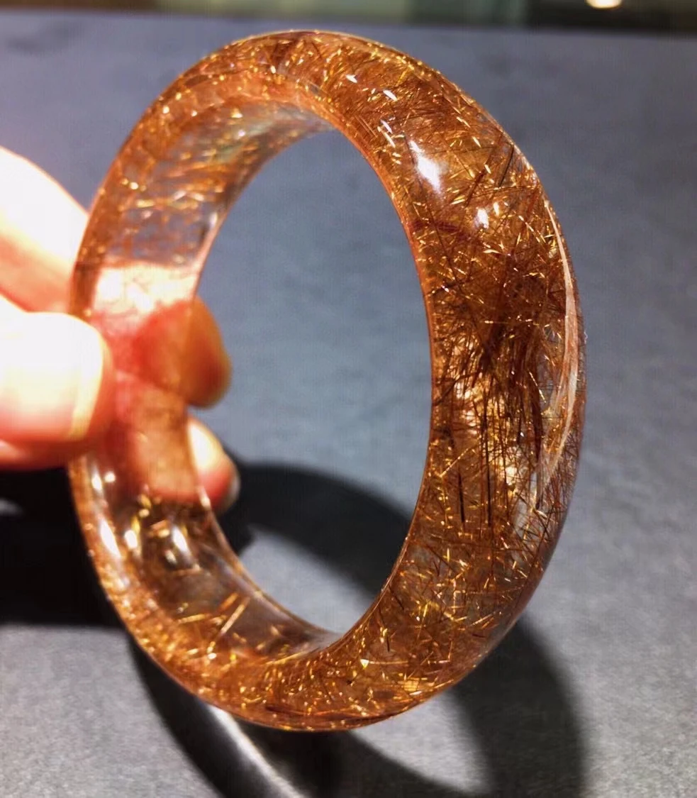 

Natural Copper Rutilated Quartz Bangle Woman Men Bracelet Fashion Jewelry 53mm Brazil Fashion Stone AAAAAA