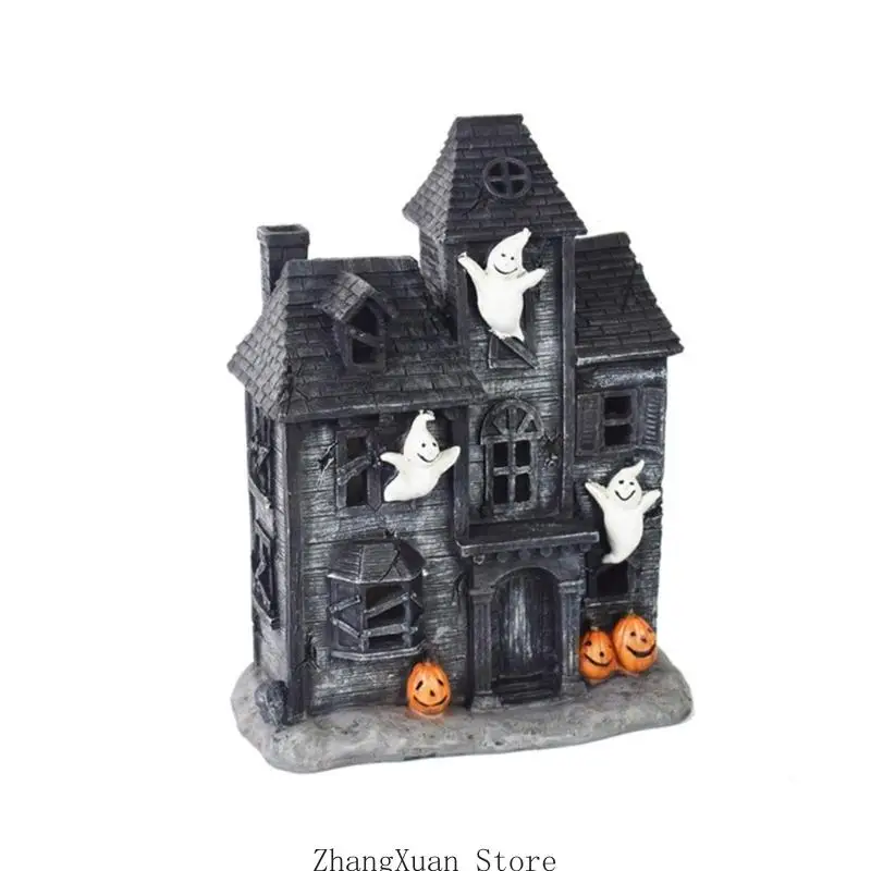 Beleuchtetes Halloween-Haus aus Kunstharz mit Kürbismotiven für Szenen Eingangsbereich, 3 x – Detail 5