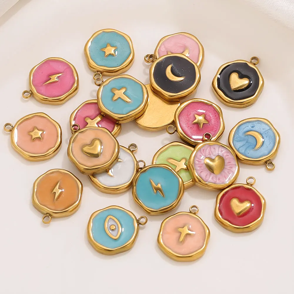 

5 Stainless Steel Enamel Charms Evil Eye Cross Star Heart DIY Jewelry Accessories for Women's Necklace Earring Bracelet Gift