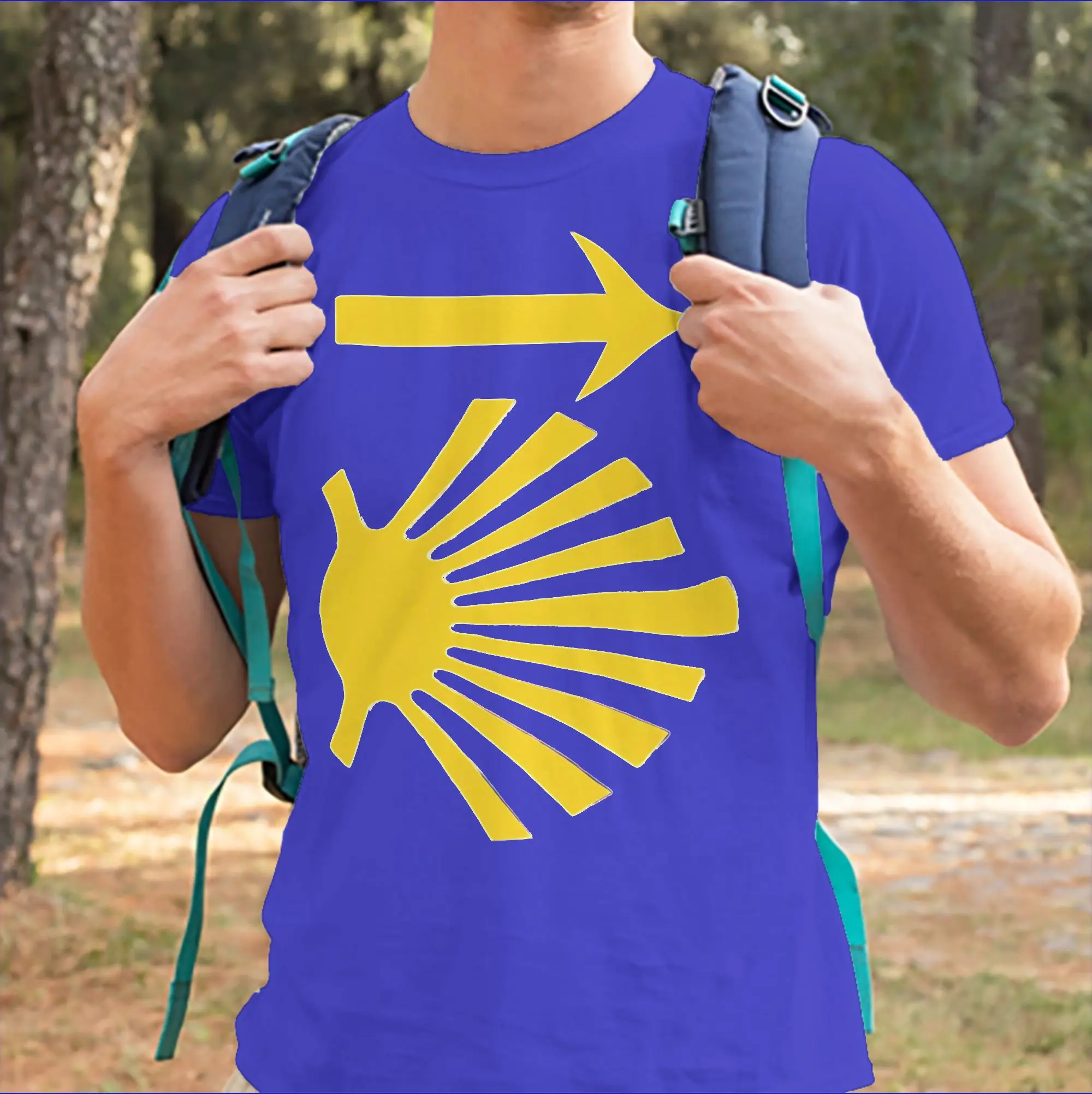 Camino De Santiago Shells and Arrow T-Shirts Men Large Yellow Scallop 100% Cotton Tee Shirt Crewneck T Shirts Printed Clothes