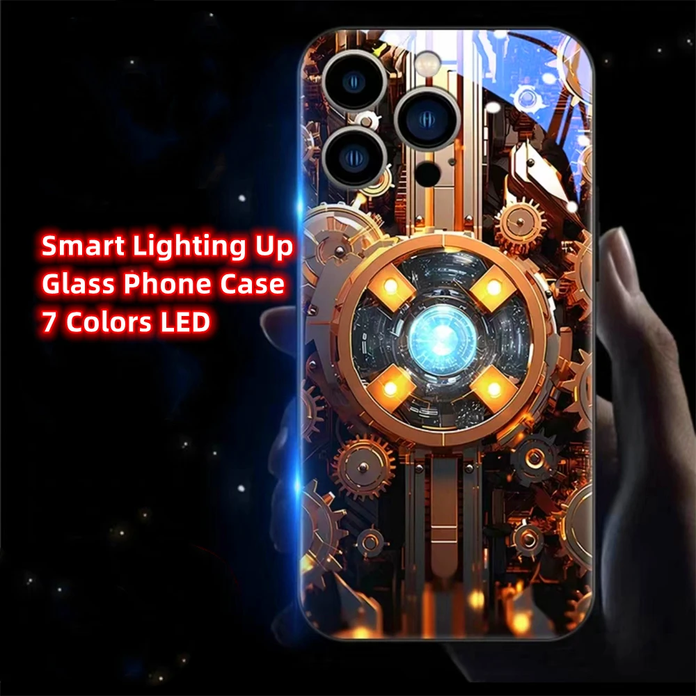 

So Cool Golden Wheel Smart LED Light Glowing Glass Phone Case For Samsung S24 S23 S22 S21 S20 FE Note 10 20 Plus Ultra A54 A14