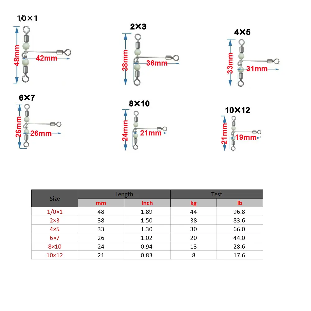 500 pieces/bag 3 way Luminous Fishing T Shape Cross line Rolling Swivel with Pearl Beads glow fishing tackle