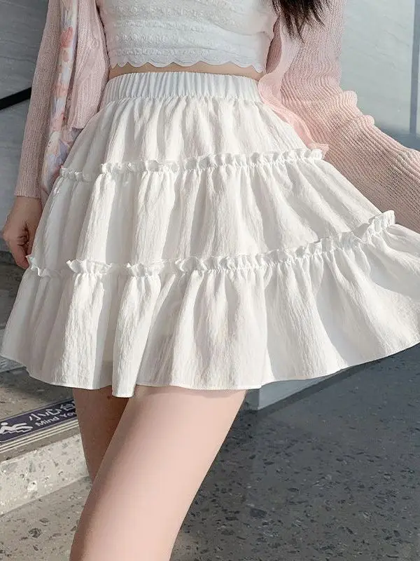 

White Cake Short Skirt Women's High Waist A-Line Fluffy Anti-Light Semi-Body Skirts Summer Fashion Girls' High Elasticity