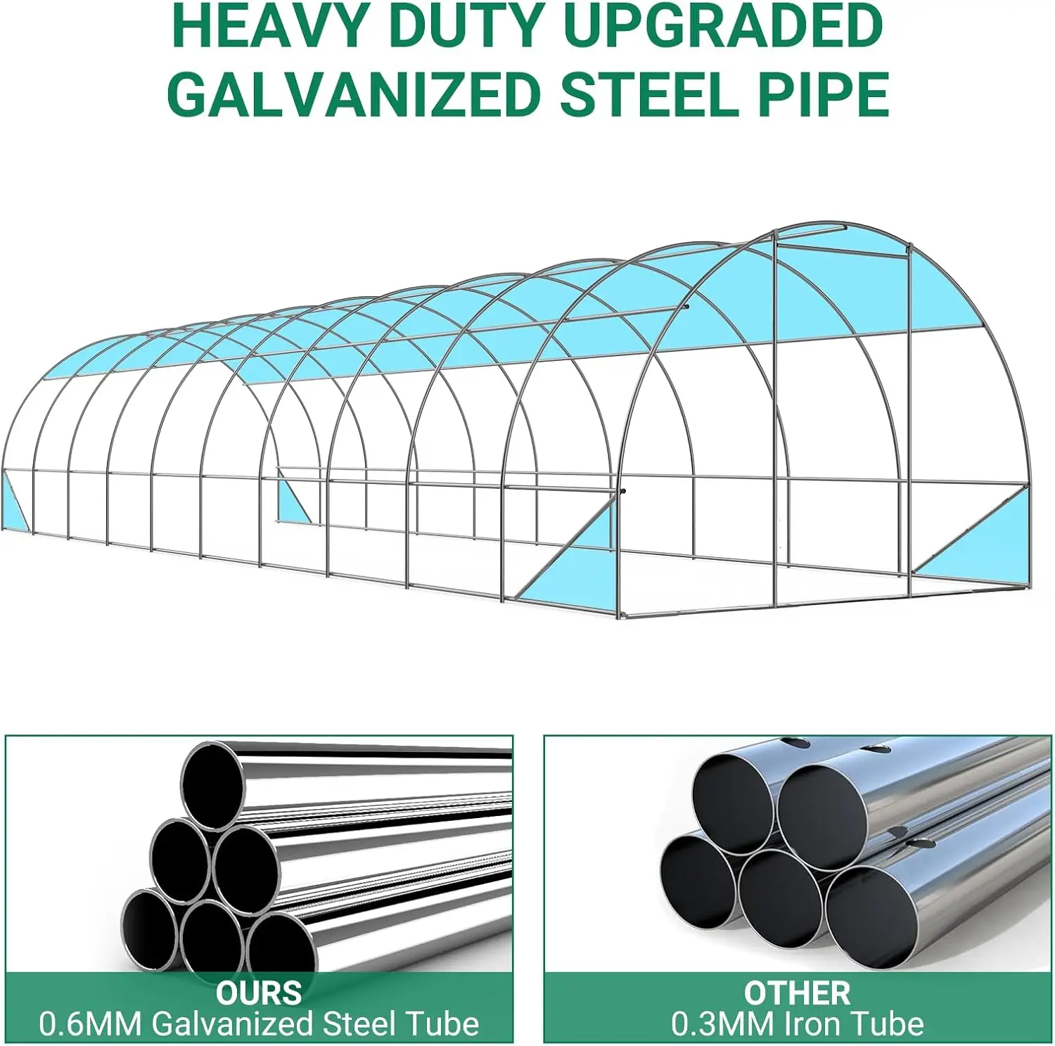 33X10X7 Ft Large Tunnel Greenhouse For Outdoors, Upgraded Swing Doors, Large Walk-In Greenhouse, Heavy Duty Galvanized Steel