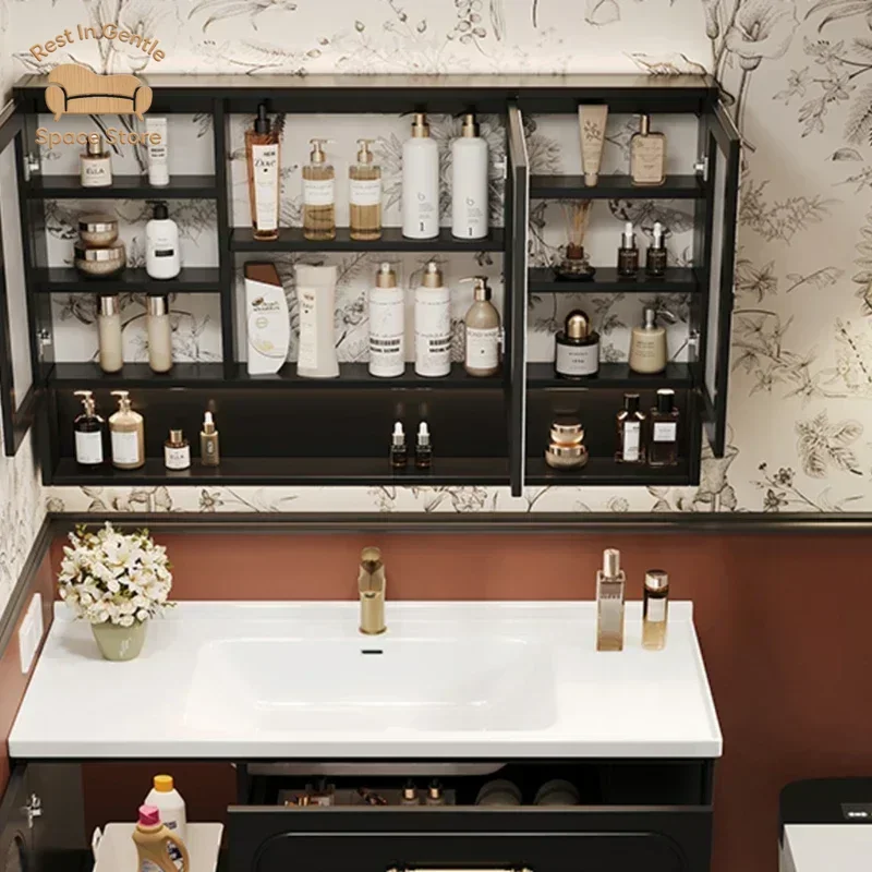Luxury Bathroom Cabinet Wooden Furniture Column Storage Space Saving Sink Base Mirrors Vanity Multifunction Home Towel Locker Wc