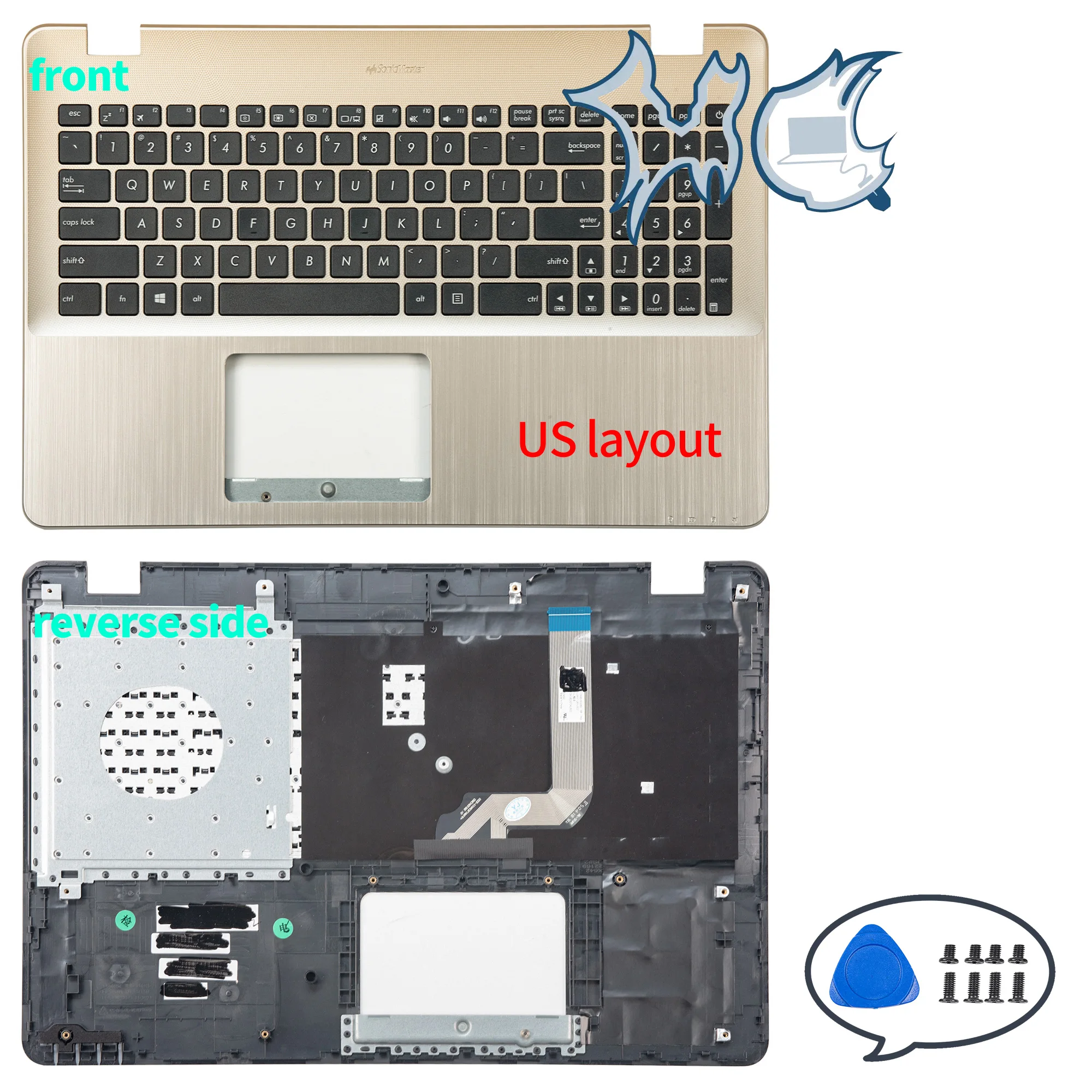 Imagem -02 - Tampa Superior com Teclado para Laptop Layout Inglês ou Europeu Peças de Reposição Dourado ou Cinza X542 X542u X542b X542ba R542ua