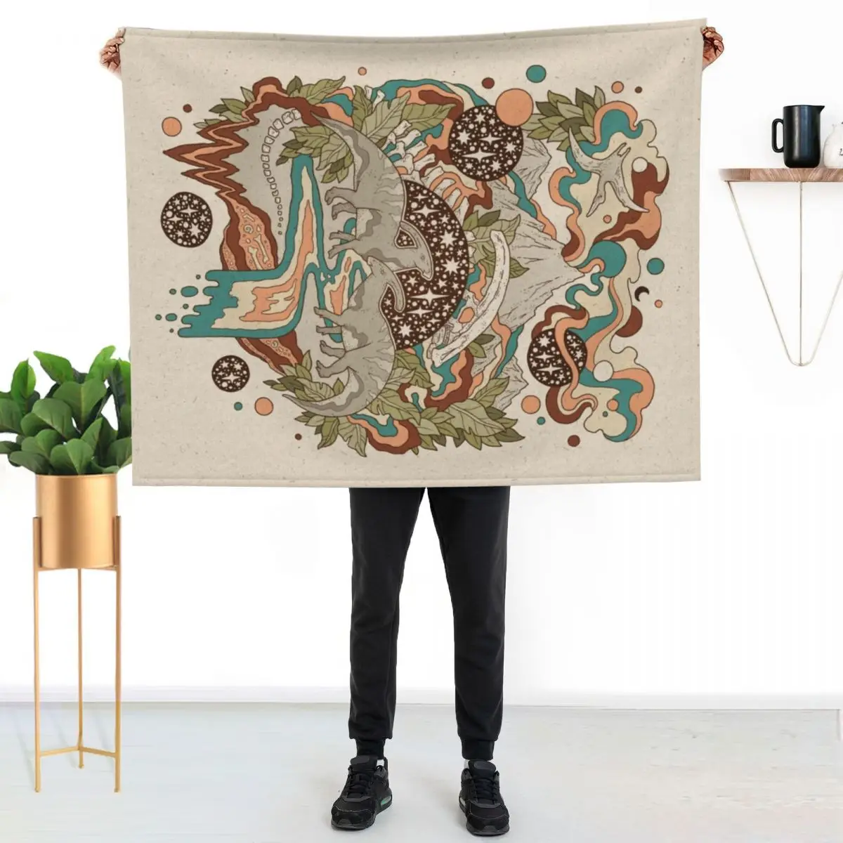 Lost Portal: Parasaurolophus Retro Rainbow Palette Dinosaur Science Fiction Art Throw Blanket Bed covers Luxury St Blankets