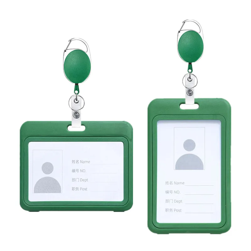 Porte-badge transparent double face avec clip, étui à manches pour permis de travail, étiquette d'identité, porte-carte de travail, nom, bobine, 1 ensemble