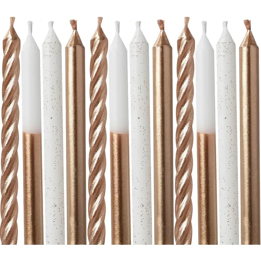 Rose Gold Assorted Metallic Candles 3.25 12 Count Luxurious Elegant Ideal For Celebrations Special Occasion