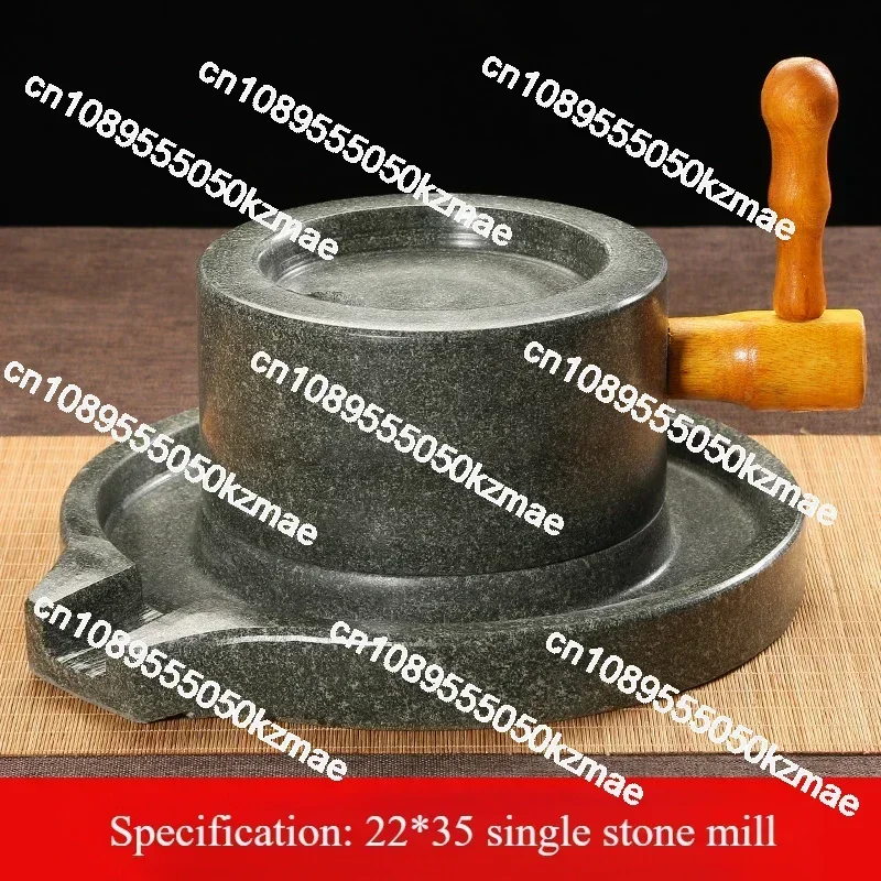 Traditional Granite Stone Mill with Wooden Frame, Manual Grinder for Fresh Flour Healthy Eating, Hand Crank for Wheat Grains