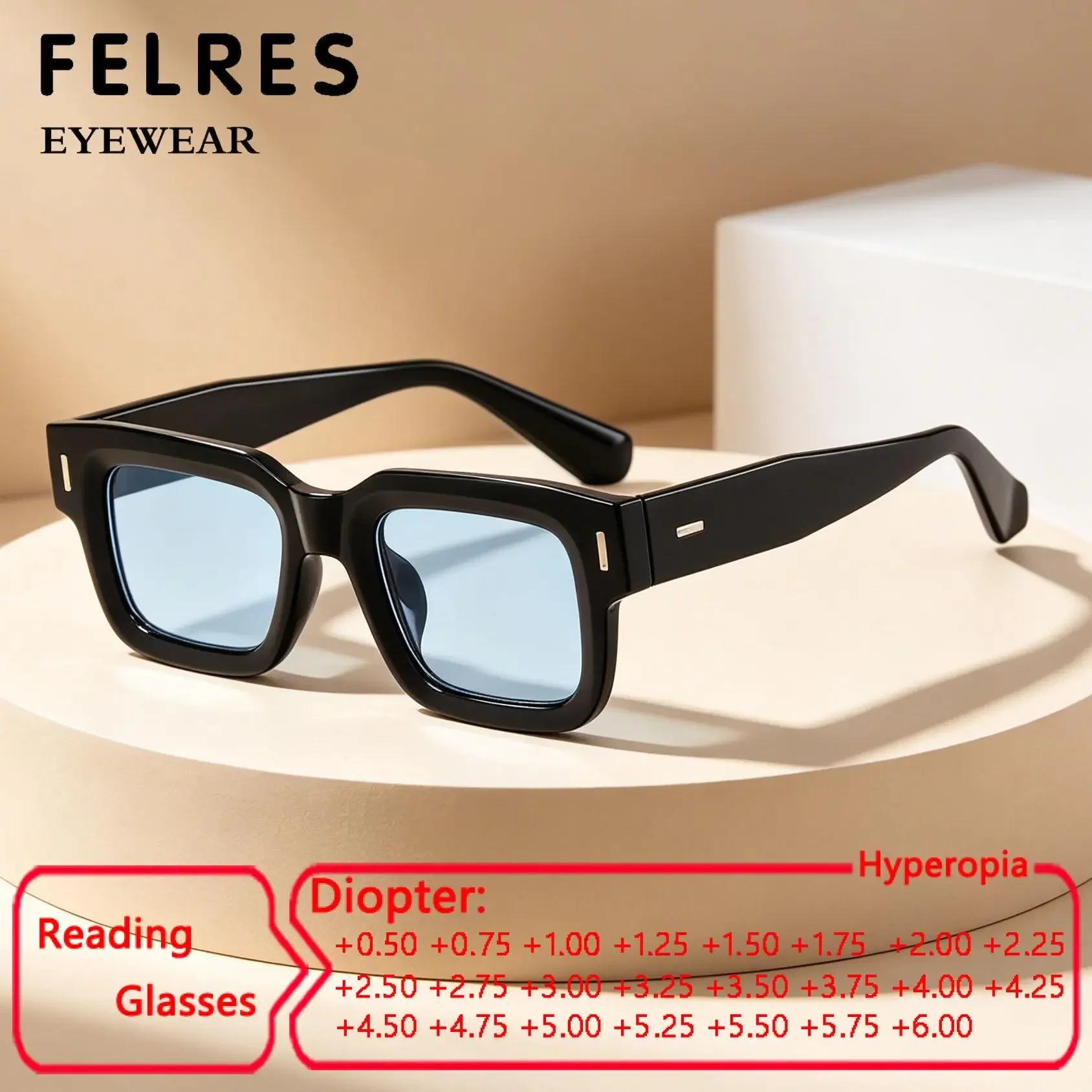 Small Frame Blue Reading Sunglasses Men Designer Thick Frame Finished Prescription Presbyopic Readers Outdoor Shade Sunglasses