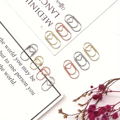 50pcs mini love paper clip special-shaped creative paper clip gold paper clip office information clip metal word clip memo clip
