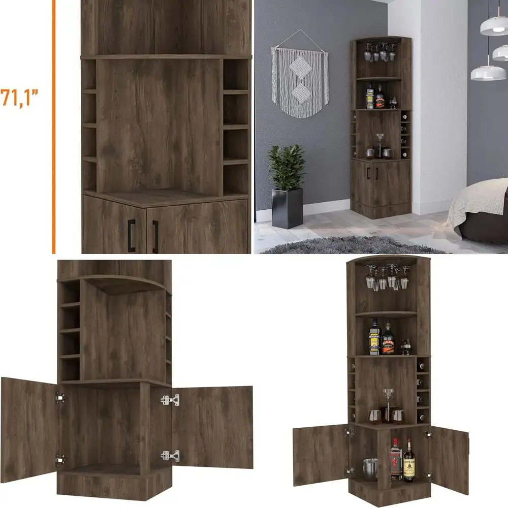 

Угловой барный шкаф, 71 дюйм высотой, в стиле фермерского дома, с полками и дверцами, для домашнего бара, для алкоголя, угловой витринный шкаф