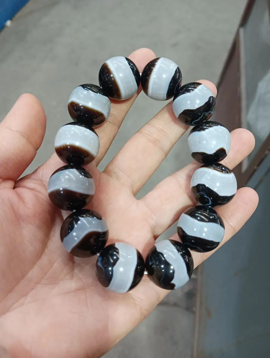 

20mm Nature Gems Bangle Agate Bead Bracelets Sardonyx Polish Mala Accessories Rosary Energy Bless