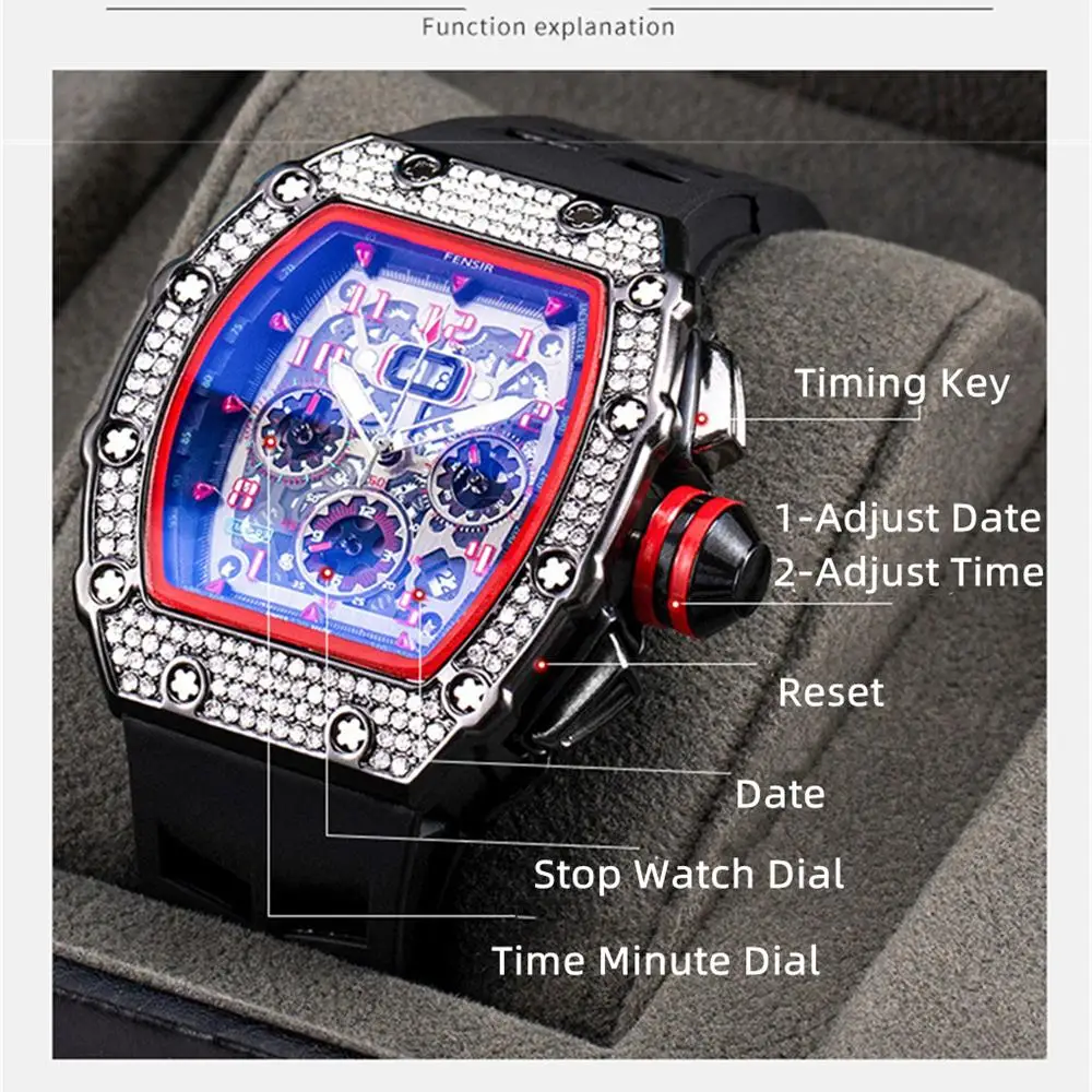 Men\'s Multifunctional Luxury Brand Business Sports Watches 2024 Unusual Quartz Diamond Watch For Men WristWatches reloj hombre