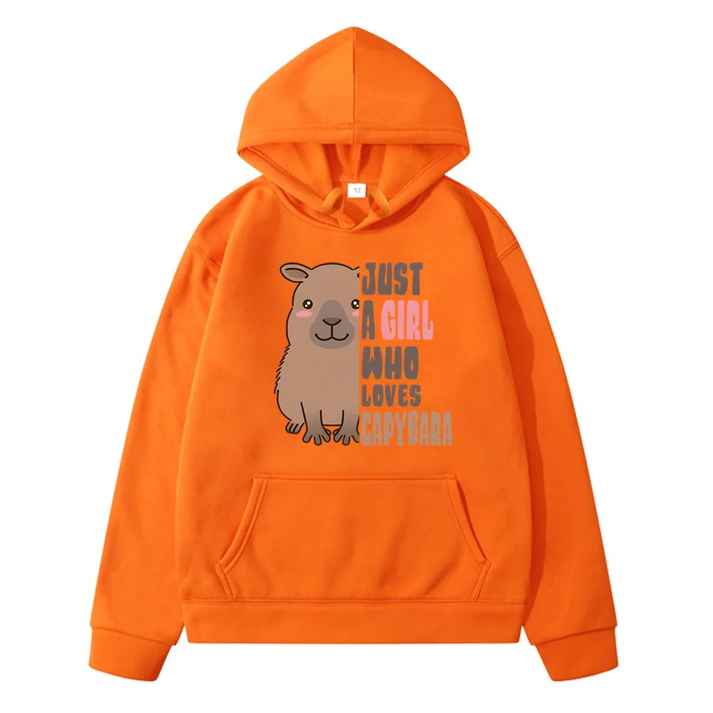 Just A Girls Who Loves Capybara Cartoon Hoodies Women Kawaii/Cute Harajuku Long Sleeve Sweatshirts Fleece Autumn/Winter Clothes