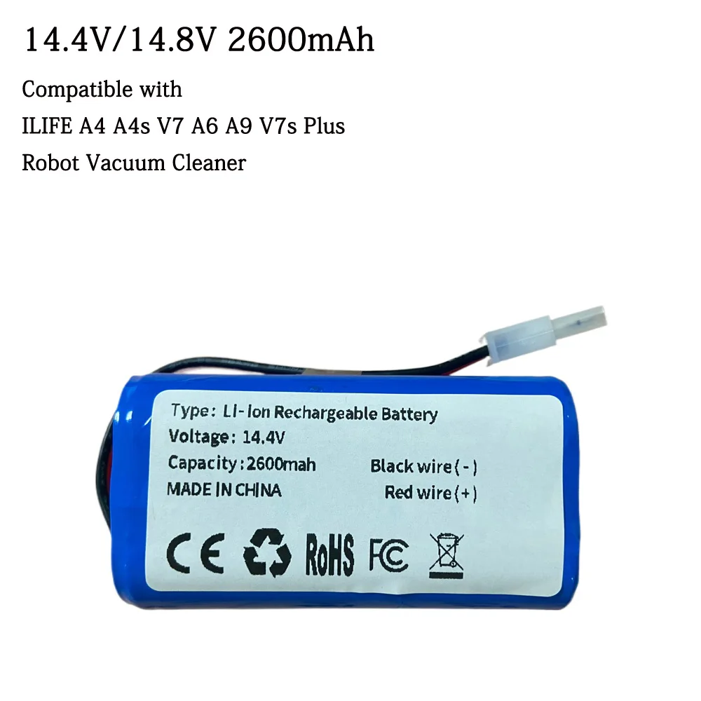

14.4V/14.8V 2600mah Lithium Battery Compatible with ILIFE A4 A4s V7 A6 A9 V7s Plus Robot Vacuum Cleaner INR18650 4S1P Batteria