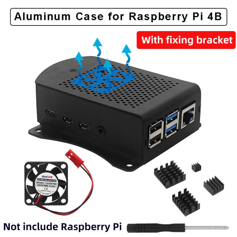 

Raspberry Pi 4 Case Aluminum Alloy Box Metal Shell Black Hanging Bracket with Cooling Fan Screwdriver for Raspberry Pi 4 Model B