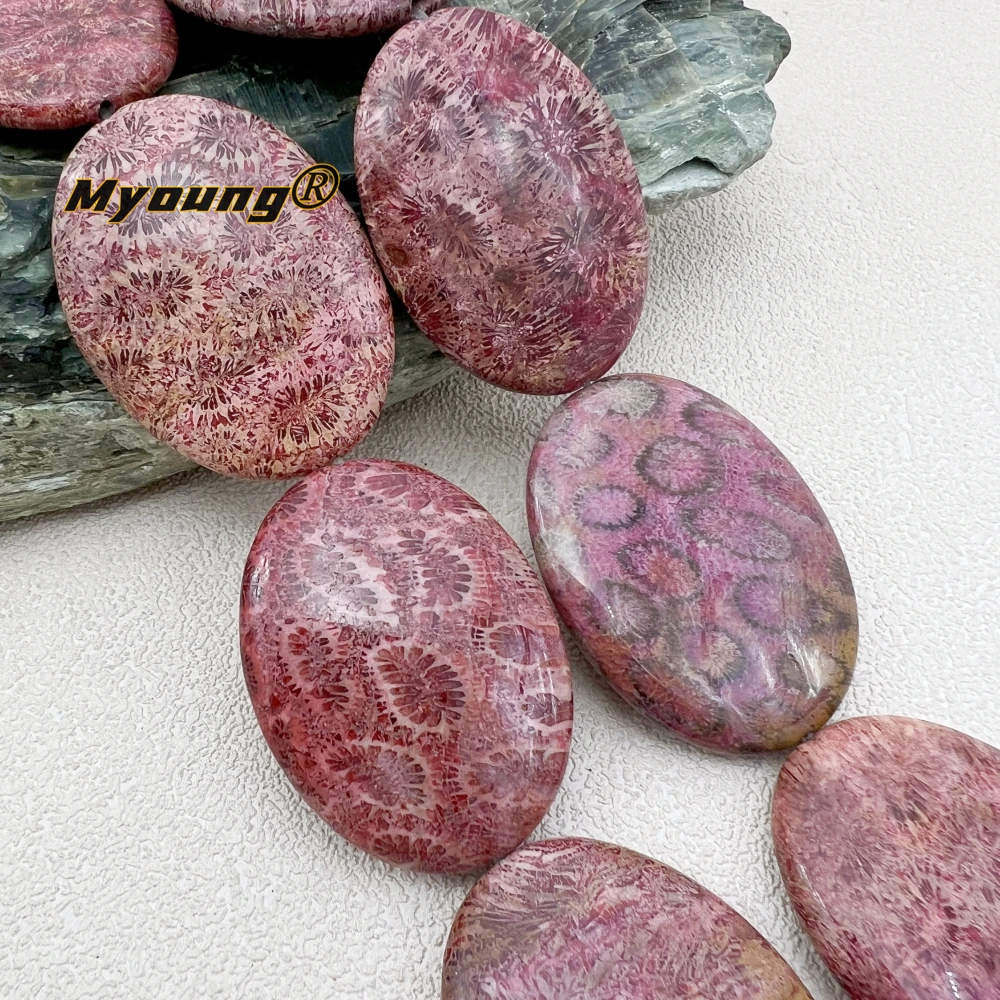 

30x40MM 10PCS Large Oval Shape Red Coral Jaspers Chrysanthemum Stone Slice Focus Pendant Beads For DIY Jewelry Making MY240133