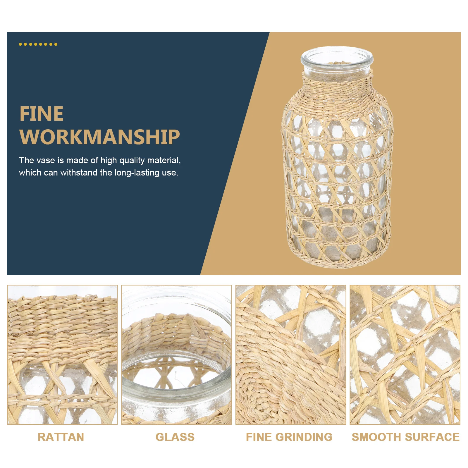 

1pc Rattan Woven Glass Flower Arrangement Container Desktop Decorative Home Plant Adornment Woven Craft Vase Creative