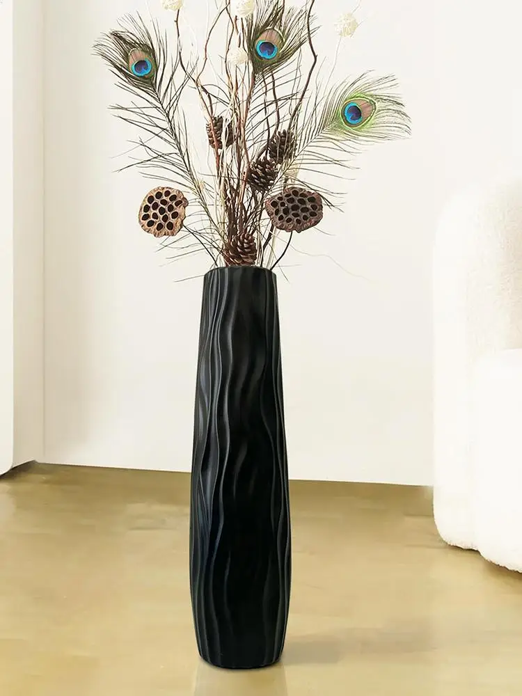 Große Bodenvase, hohe dekorative Vase, einfache hydroponische Kunststoff-Blumenvase für Trockenblumenarrangements, Dekoration für das Wohnzimmer