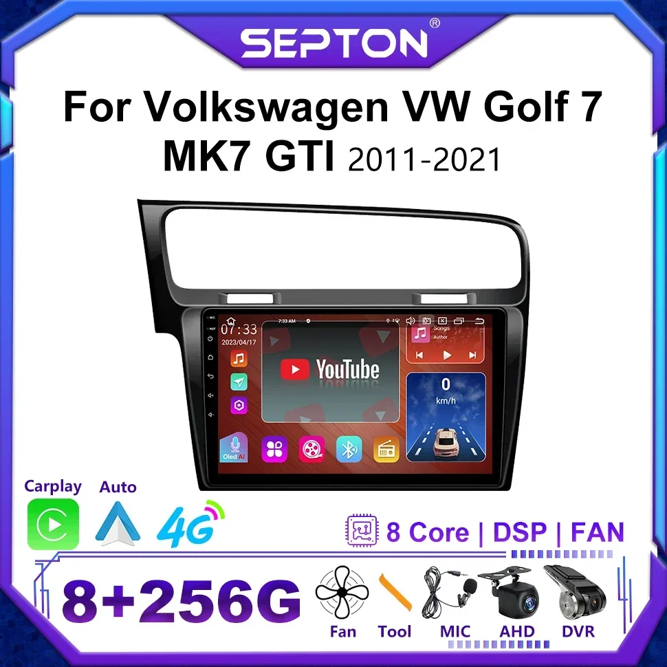 

Автомобильный радиоприемник SEPTON Android12 для Volkswagen VW Golf 7 MK7 GTI 2011-2021 Carplay GPS Стерео Видеоплеер Мультимедийное головное устройство 2Din