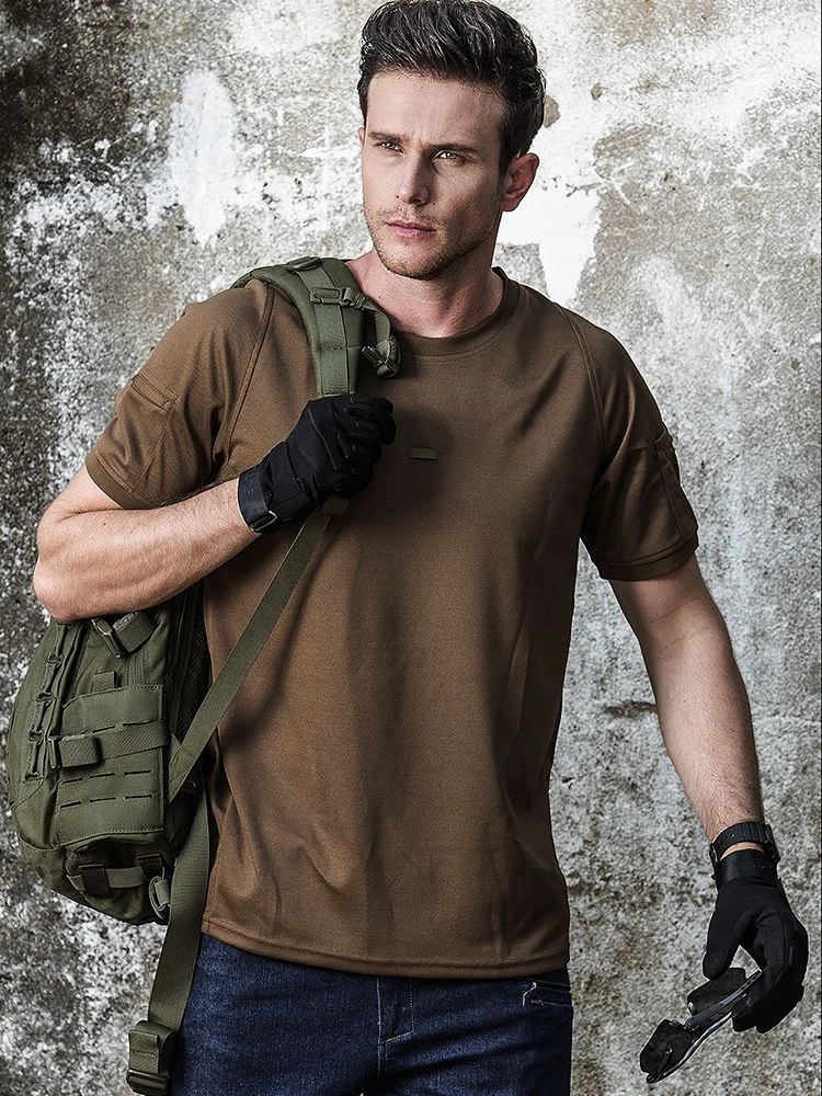 

Уличная тактическая быстросохнущая футболка с круглым вырезом, мужской эластичный костюм с короткими рукавами и половиной рукавов для фитнеса и тренировок, альпинистский костюм