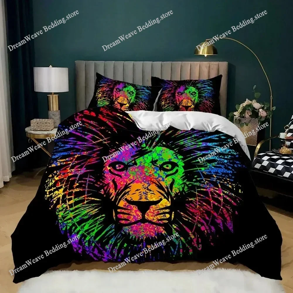 3D Print Lion Duvet Cover Set Wild Animals Colourful King Queen Size for Kids Teens Adults  Polyester Bedding Set Luxury Gift963
