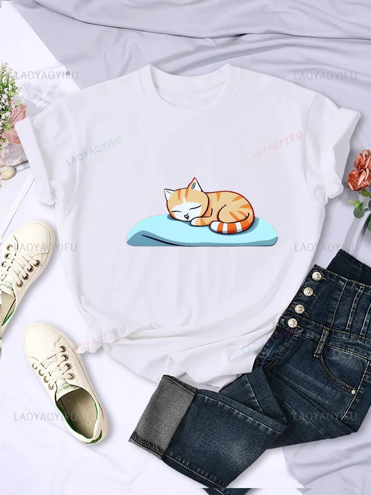 

Love to sleep cat print pattern fashion street wear trend Harajuku casual men women universal round neck short sleeve T-shirt