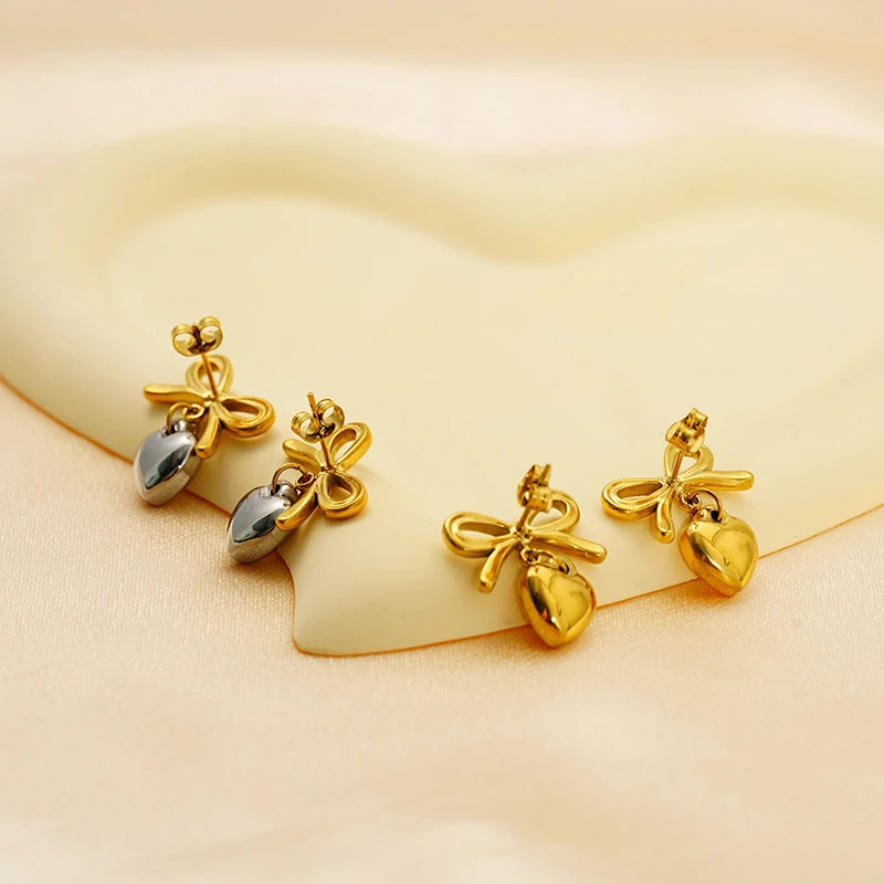 

10PCS 2025 New Love Bow Earrings Stainless Steel Heart Non Fading Temperament Stud Earrings Jewelry Gift Accessories Wholesale