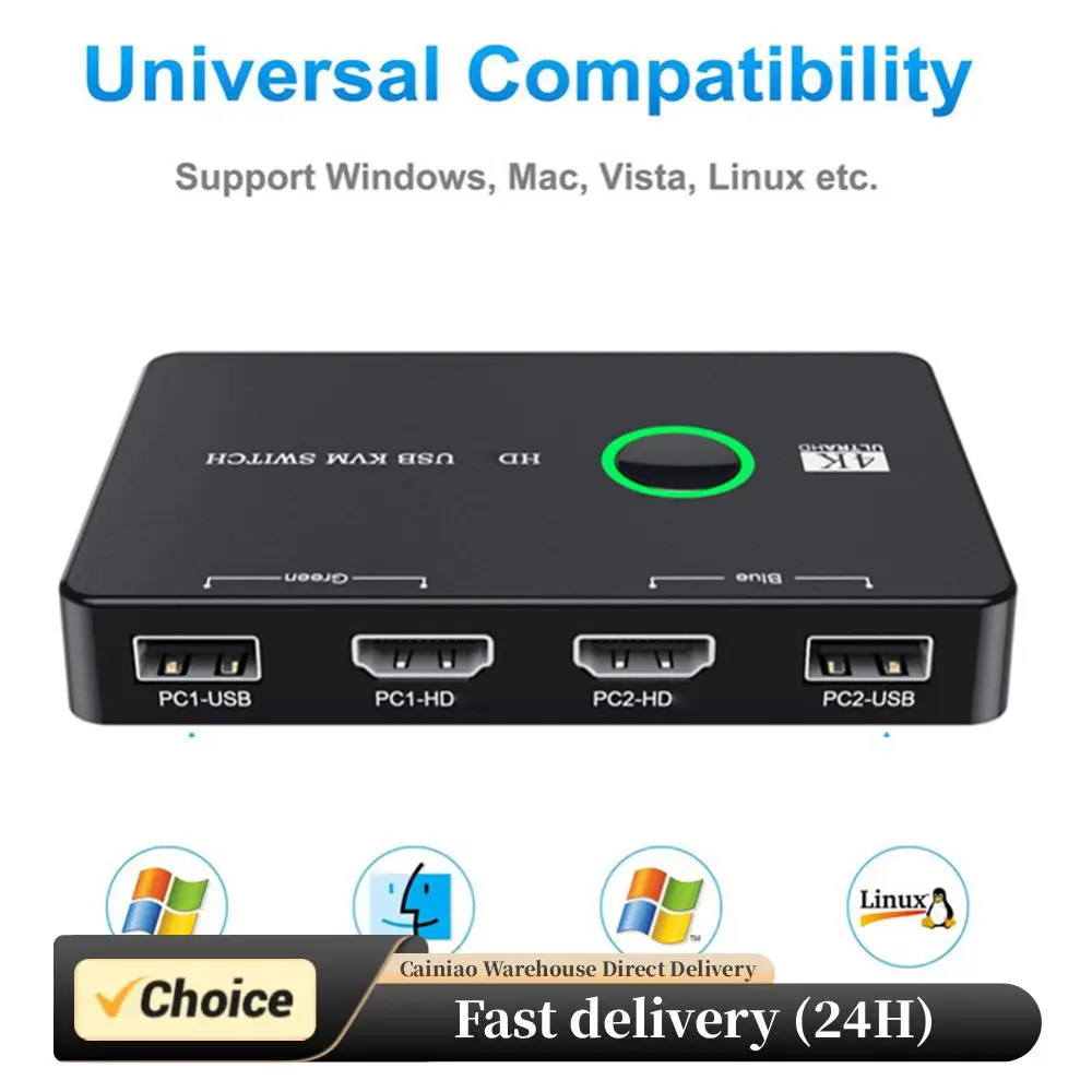 Video Switcher Keyboard Mouse Printer KVM Shared Controller Plug and Play USB KVM Selector Display Equipment for 2 PC Sharing