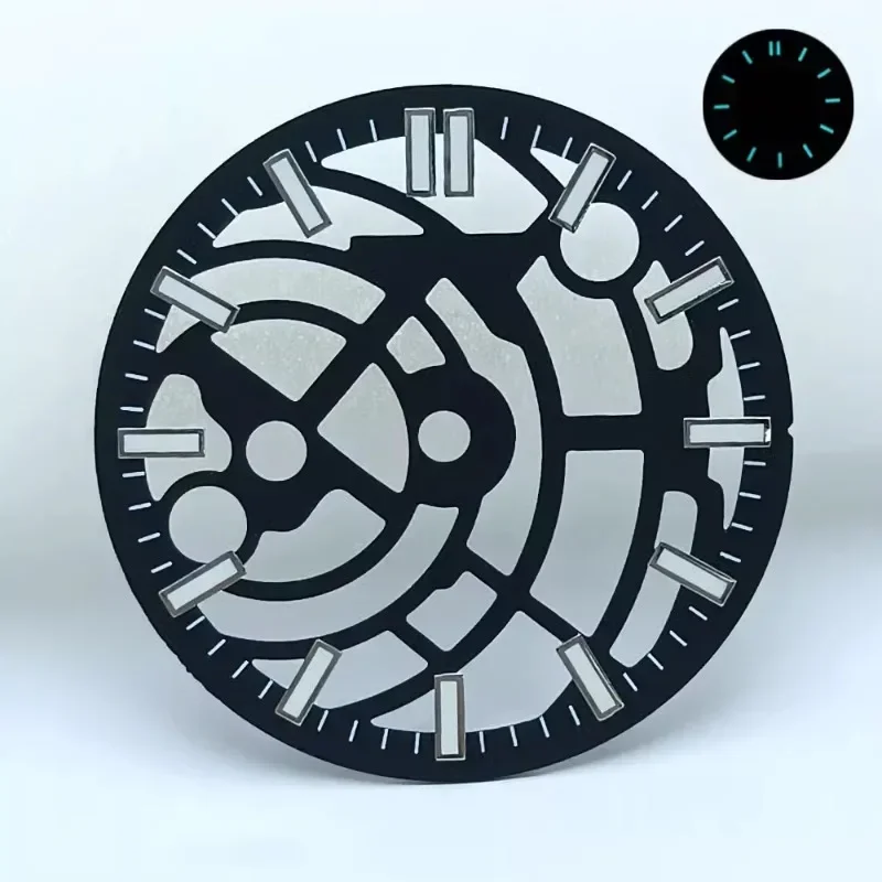 ملحقات ساعة معدلة جديدة مقاس 28.5 ملم مع قرص مجوف في حركة NH70 مضيئة باللون الأزرق والأخضر قابلة للتخصيص