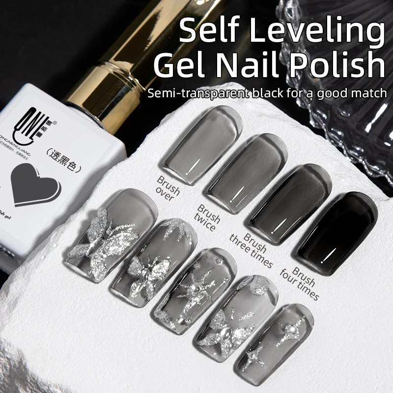 

RS Nail 9ml Self Leveling Gel Nail Polish Transparent Black Traceless Leveling Gel Semi Permanent Nail Art Soak Off LED UV Gel