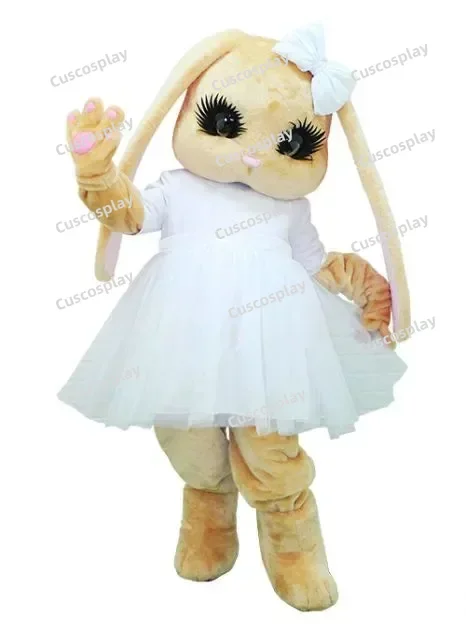 

Yellow Easter Bunny White Dress Rabbit Halloween Mascot Costume Animal Mascot Costume