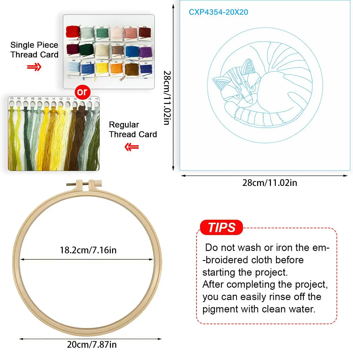 1 Stück 20X20CM/15X15CM 7,87/6,3 Zoll Tier - Katze Stickerei Starter-Kit DIY-Kit DIY-Stickerei-Set Handarbeiten Malerei – Detail 5