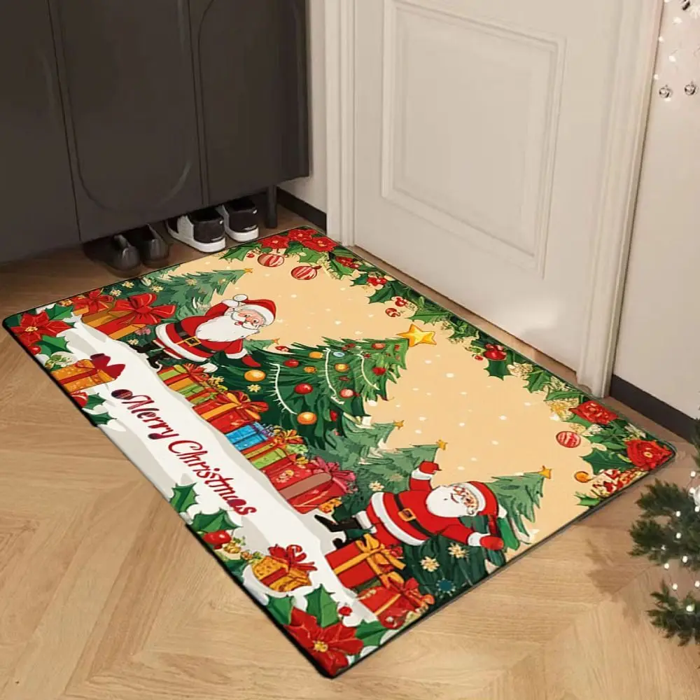 

New Polyester Christmas Mat Non-Slip Printed Xmas Doormat Santa Claus Outdoor Carpet Living Room
