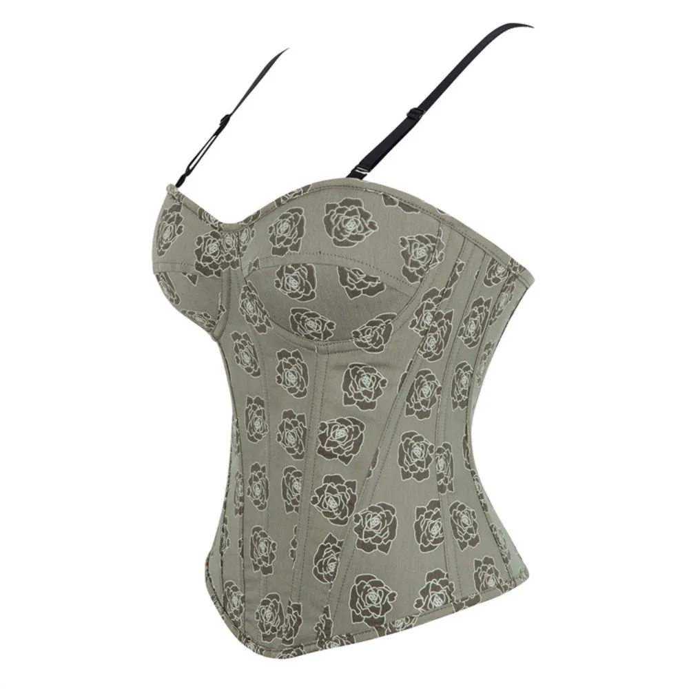 

Women Fashion Vintage Sexy Lace Up Corset Top Side Zip Overbust Bustier Vest Gothic Party Camisole Slimming