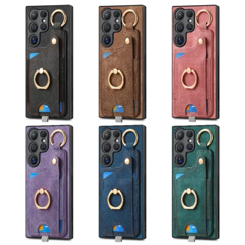 Ring Holder Phone Case for Samsung Galaxy S21 S23 FE S24 S22 Ultra Plus A05 A05S A15 A25 A35 A54 Leather Wallet Card Slot Cover