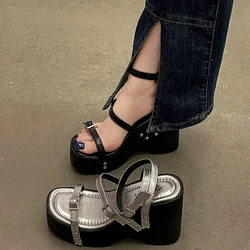 Gladiator Summer Chunky Women Sandals Fashion Cover Toe Platform Wedges Heel Slides Ladies Outdoor Casual Sandalias