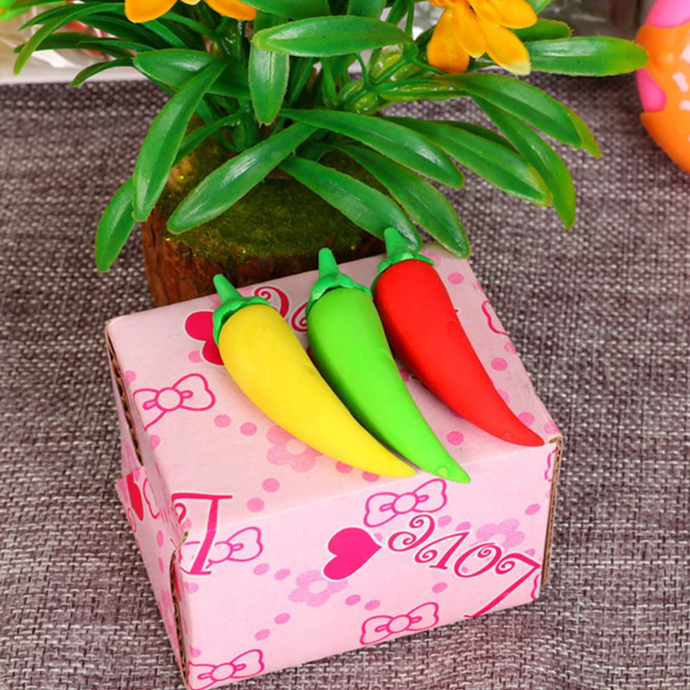 

24pcs Chili Pepper Erasers Miniature Vegetable Design Cute Stationery Classroom Rewards Gifts Kids Students Office Workers