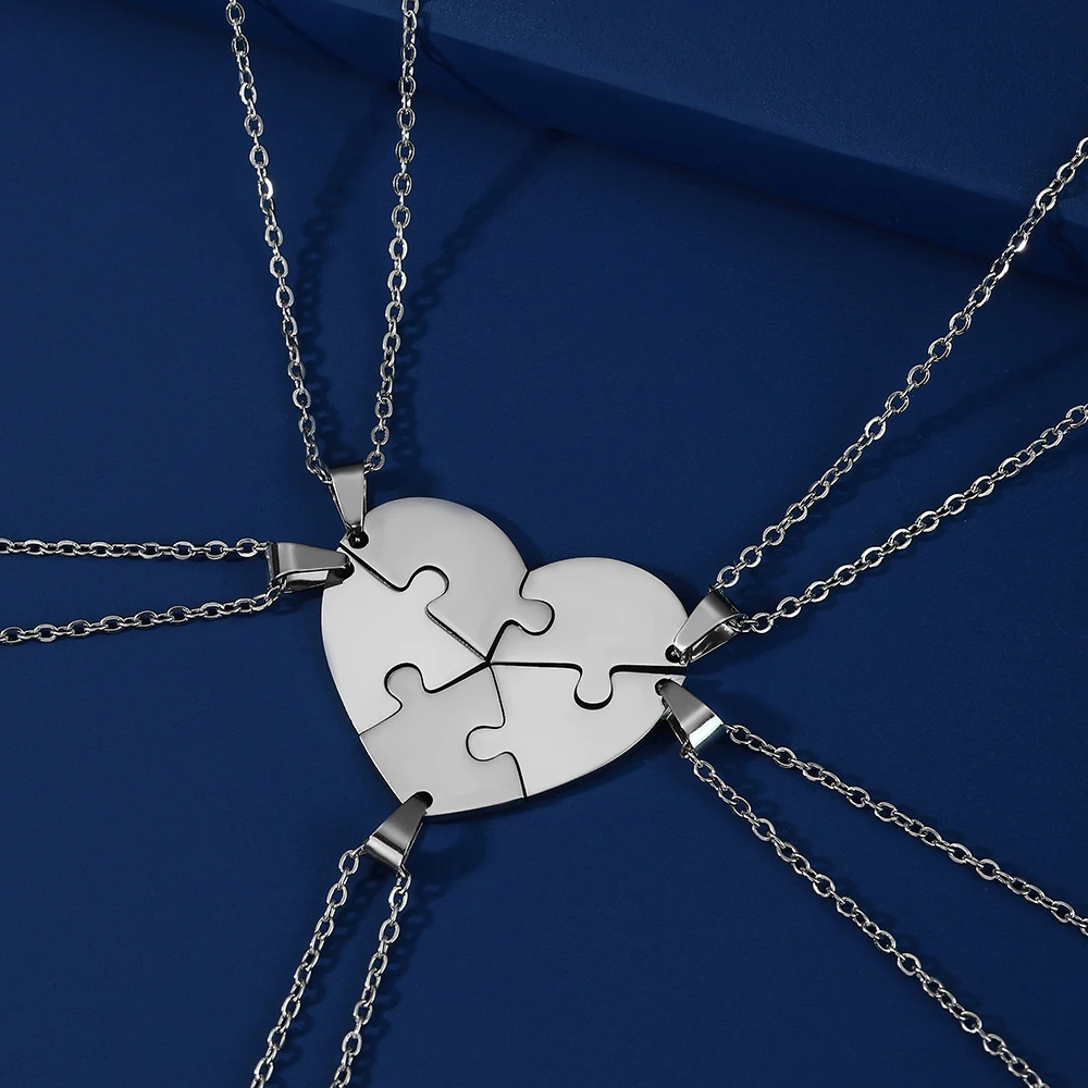 Heart Custom Necklace Name Personalized Chain Puzzle Family Child Kid Gift For Women Men Couple Mother Stainless Steel Jewelry