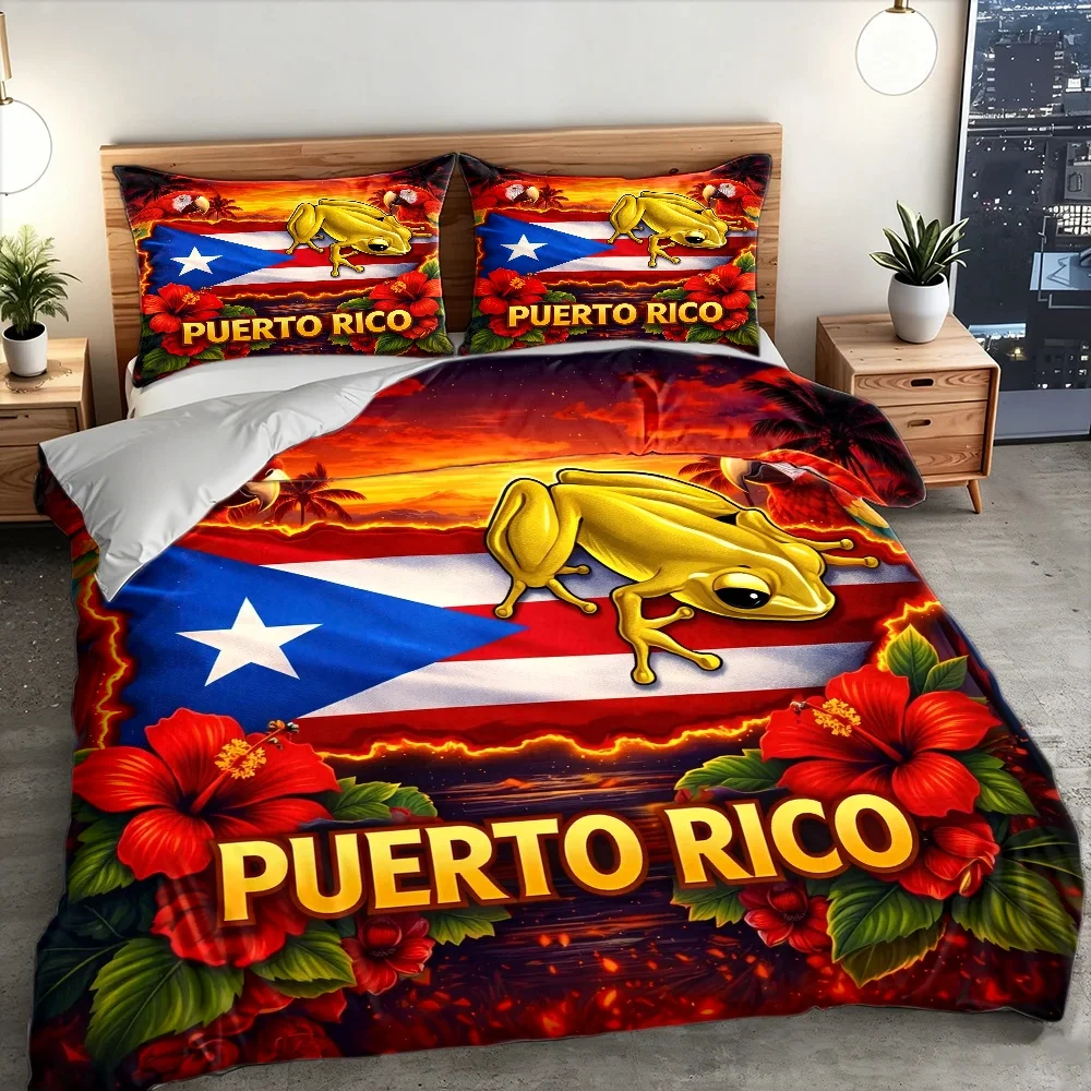 Puerto Rican Style Three-Piece Bed Set Duvet Cover Set Multi Size Quilt Cover Queen Size Bedroom Bedding Decoration Machine Washable Adult Boy Girl Bedroom
