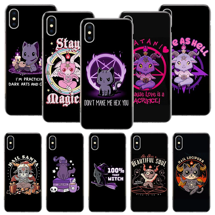 Cute Hell Hail Satan Evil Cat Phone Case For iPhone 16 15 Plus 11 14 Pro Max 13 12 Mini XS X 7 8 + SE Pattern Customized Couqe C