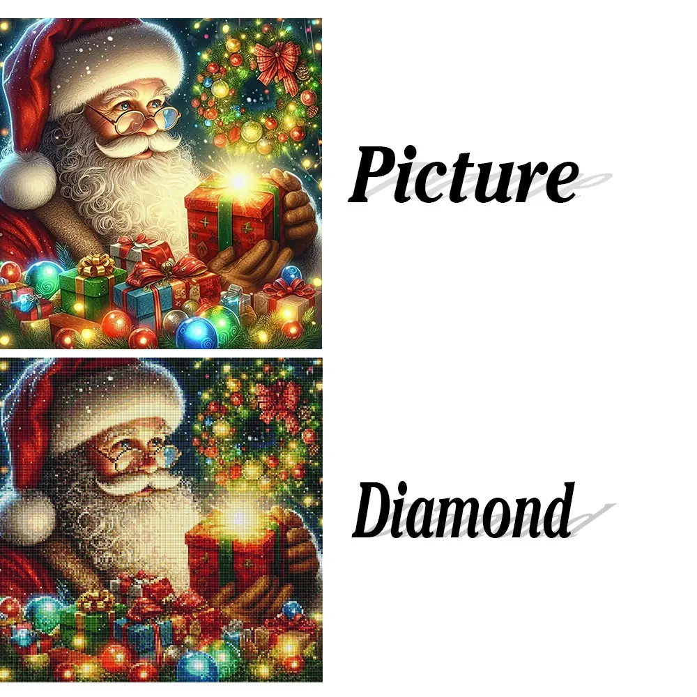 Santa Claus Diamond Painting Full Square Round Diamond Mosaic Light Christmas Craft Kit Handmade Gift
