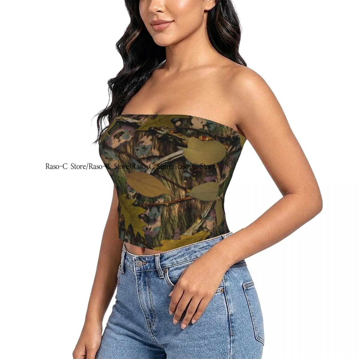 Strapless Sexy Tube Tops Summer Outfits Women Backless Shoulder Wrap Natural Camouflage Tile Female Crop Top