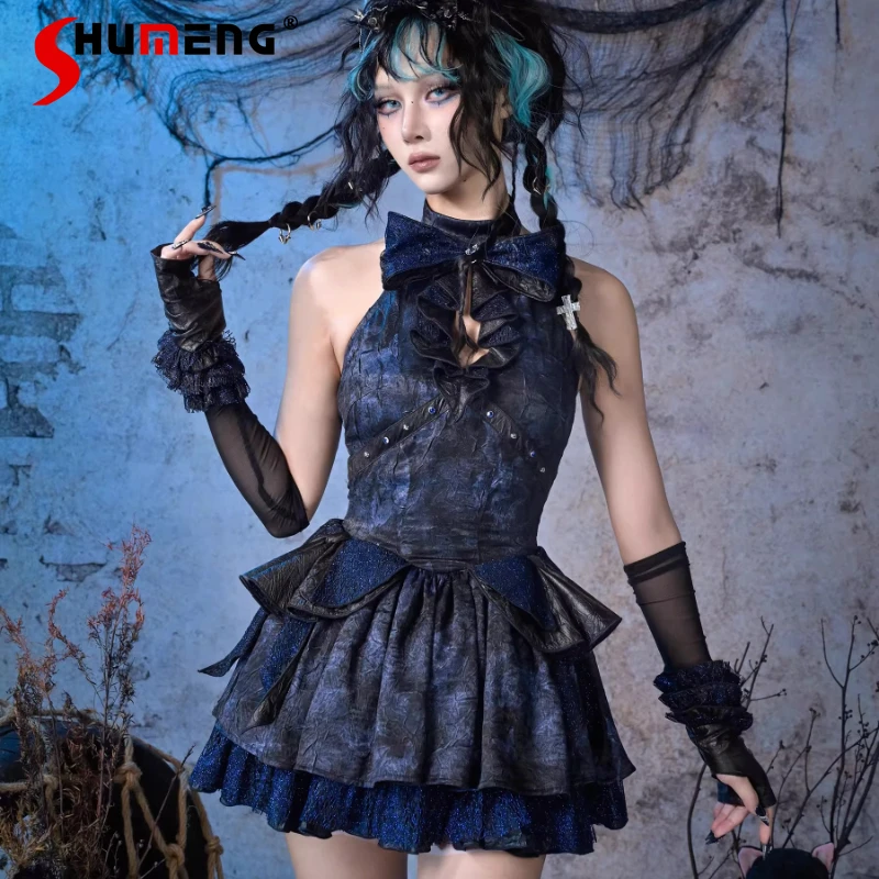 

New Japanese Original Design Sleeveless Round Neck Dress Ladies Y2k Punk Style Short High-waisted Slim Fit Vestidos De Mujer